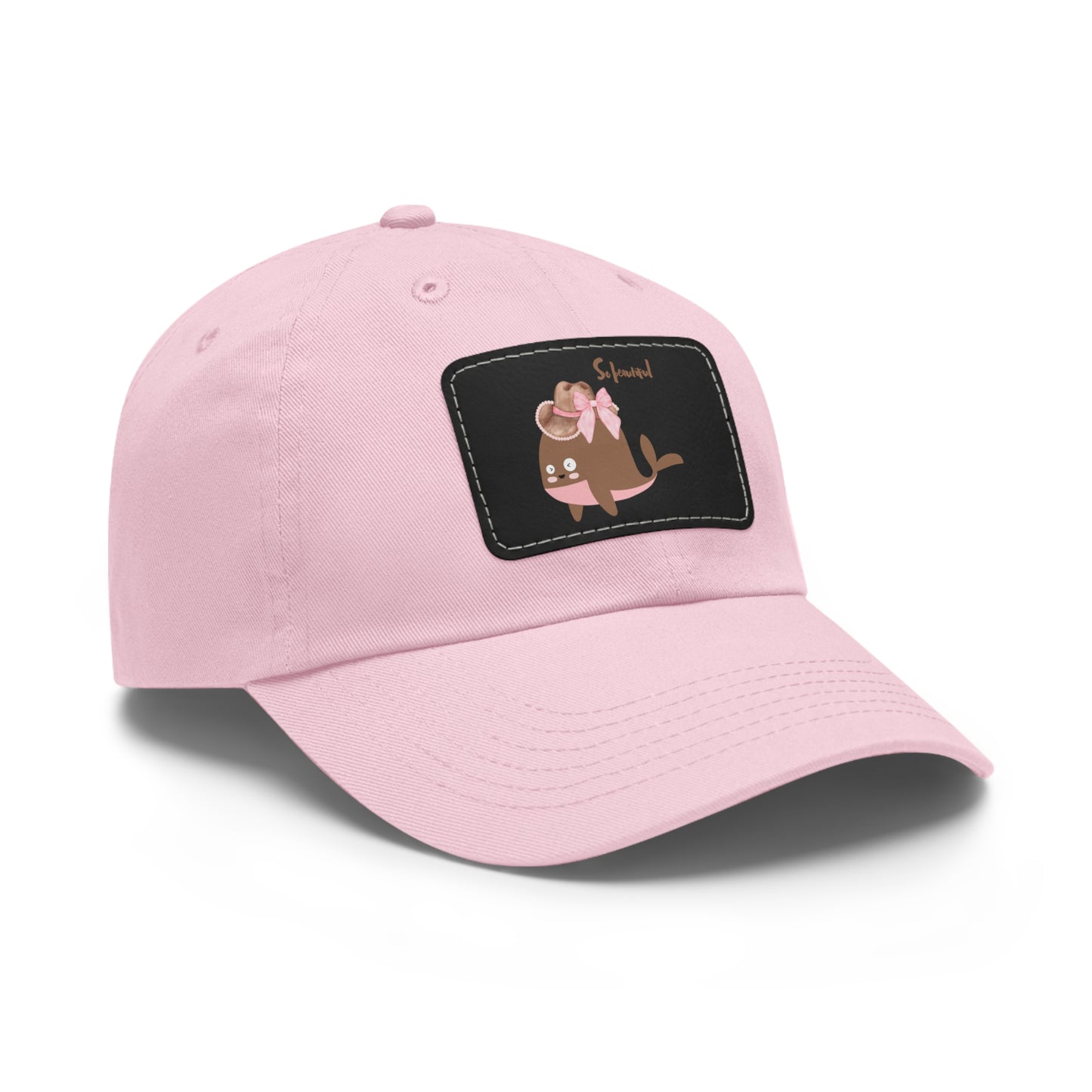 Whale wearing a cowboy hat with a pink bow Dad Hat with Leather Patch (Rectangle)