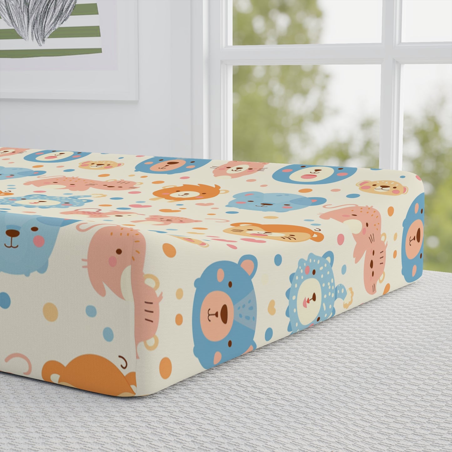 Personalized Baby Changing Pad Cover – Cute Pastel Safari Animal Design (Custom Name)