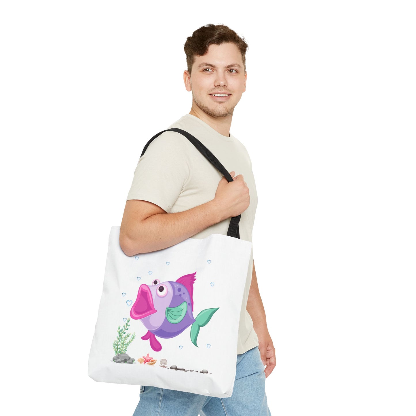 Fish with open mouth bubbles and underwater flora. Tote Bag
