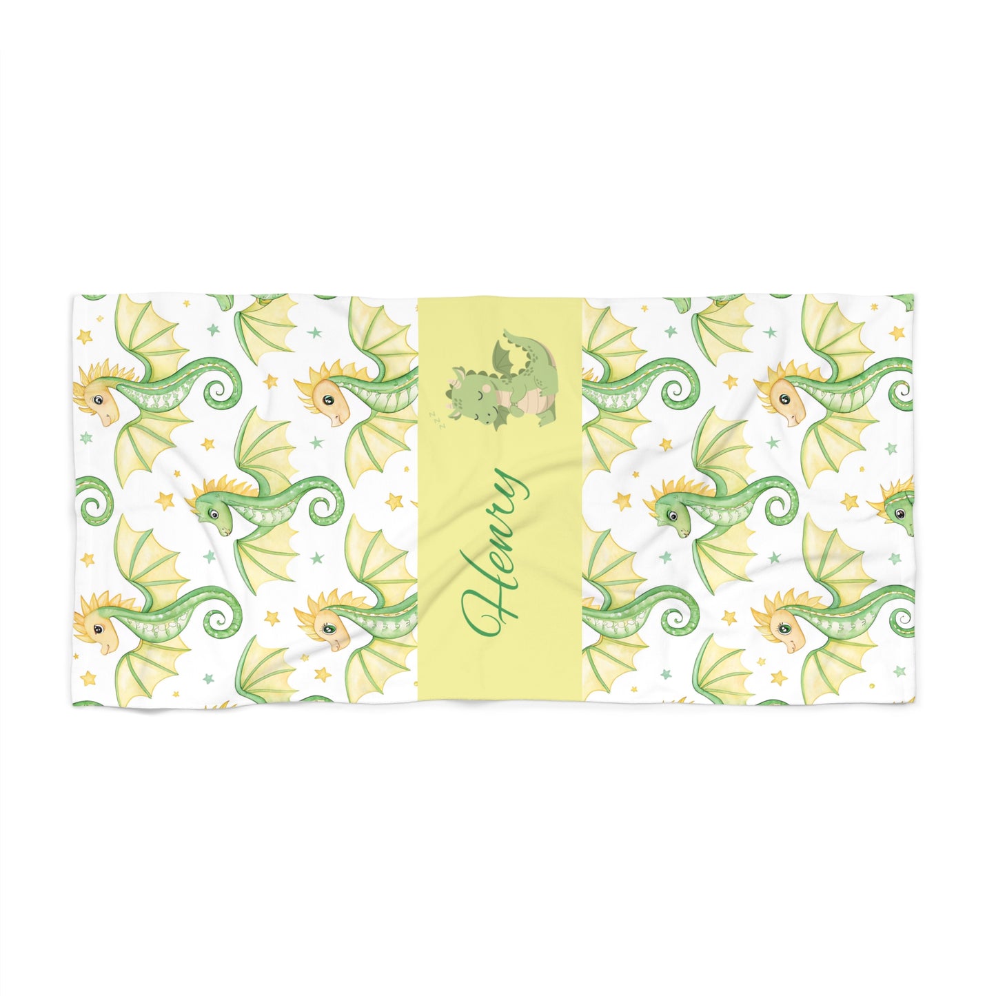 Personalized Green Sea Dragon Beach Towel - Floral Nautical Summer Towel