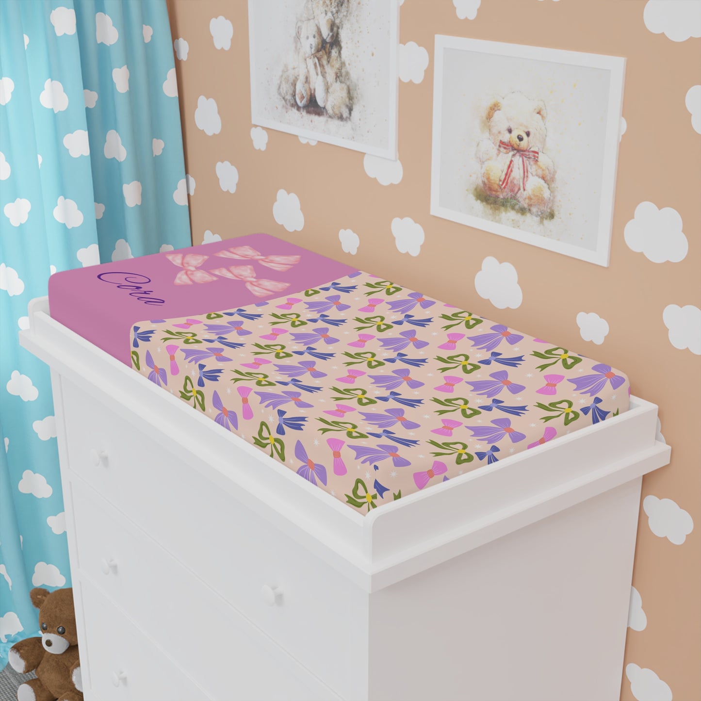 Floral Pink Baby Changing Pad Cover — Personalized Name Option