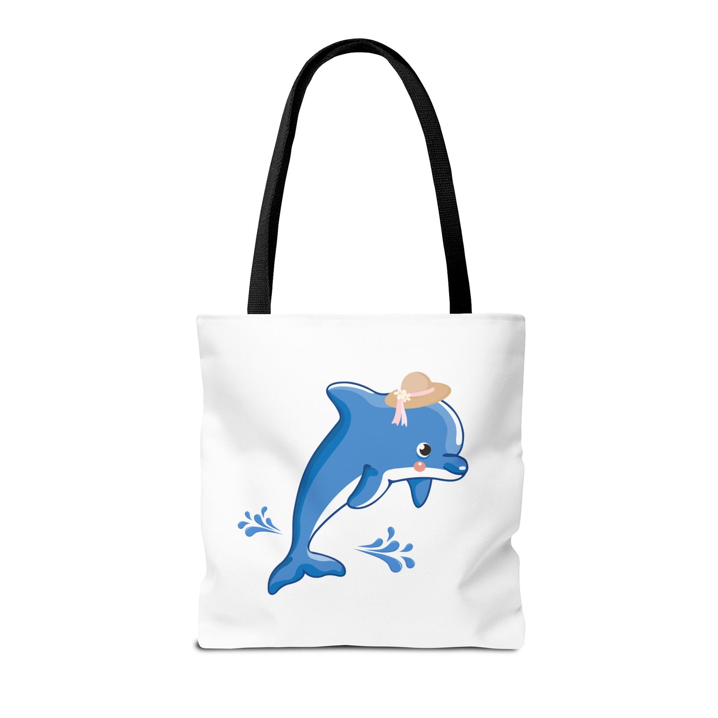 Dolphin wearing a straw hat with stylized water splashes Tote Bag