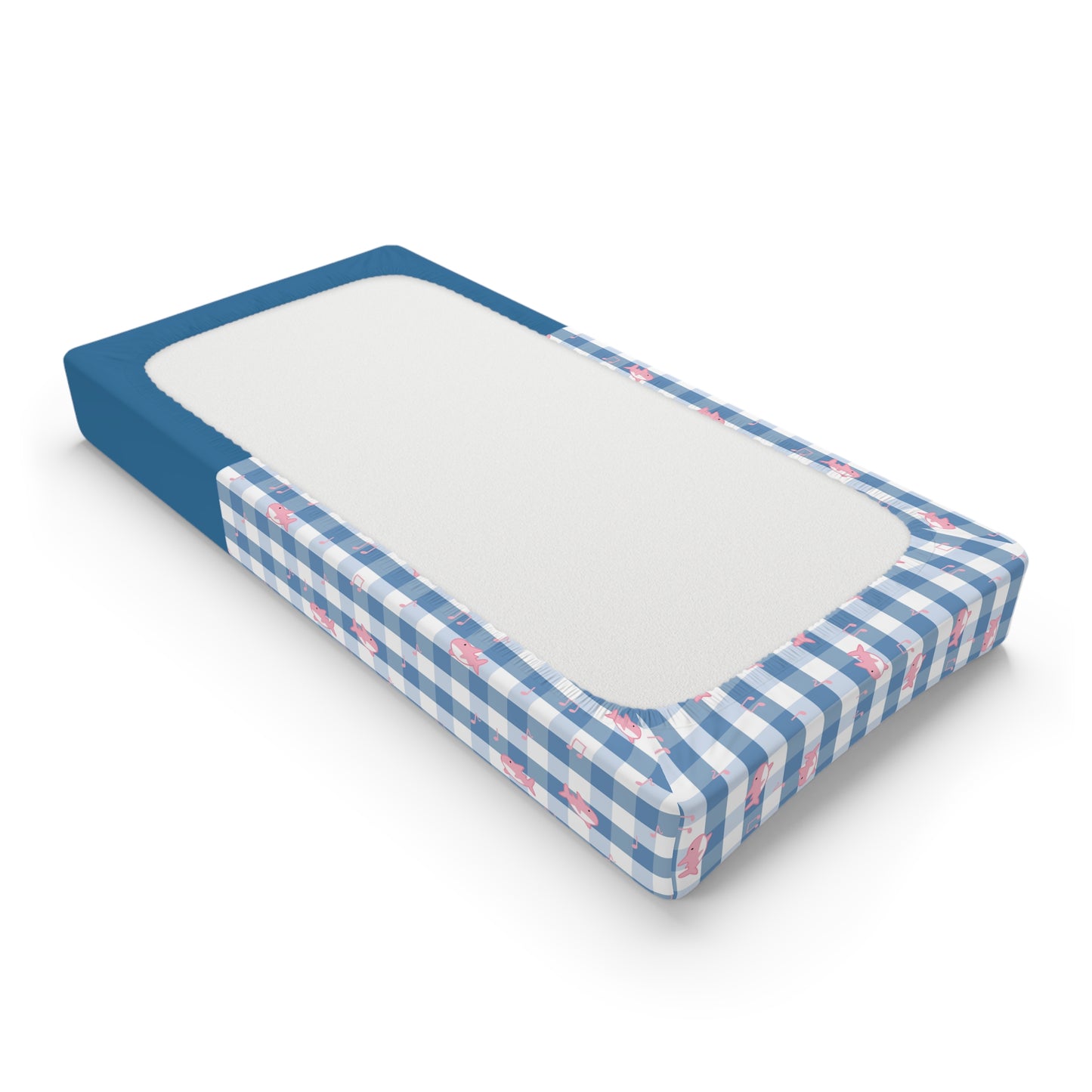 Personalized Shark Baby Changing Pad Cover — Blue Gingham with Name