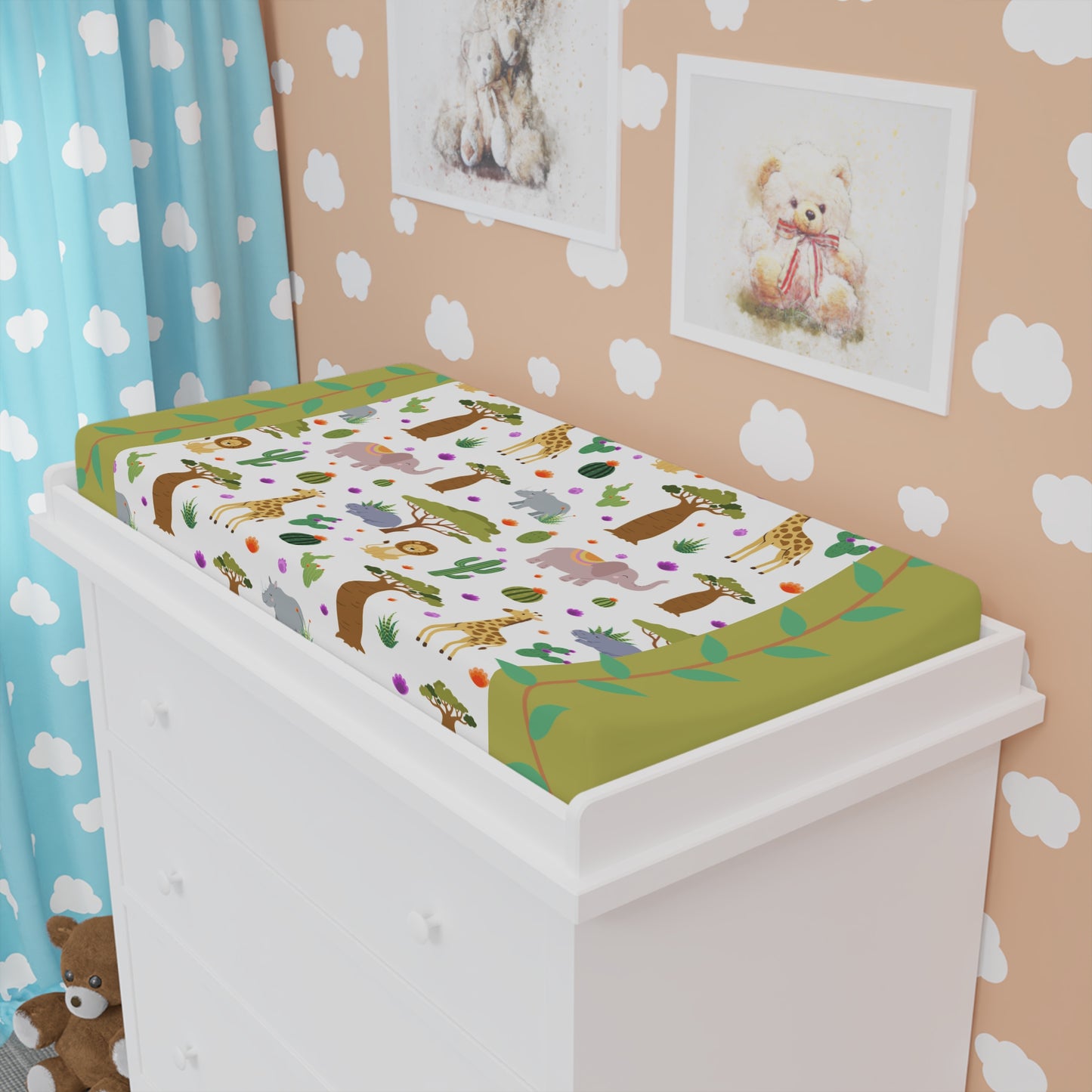 Safari Baby Changing Pad Cover — Cute Jungle Animals Print