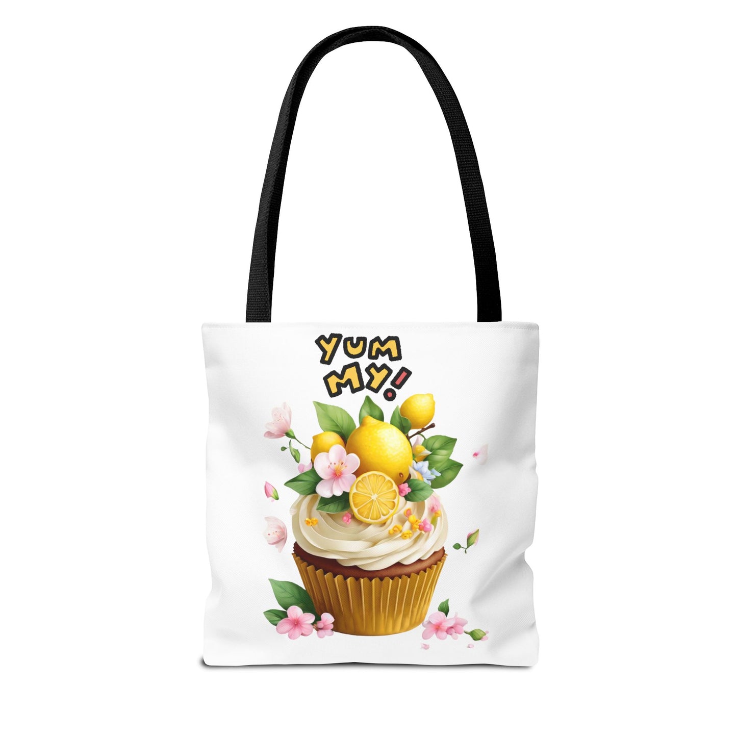 Lemon Cupcake Tote Bag — "Yum My!" Cute Dessert Floral Market Tote