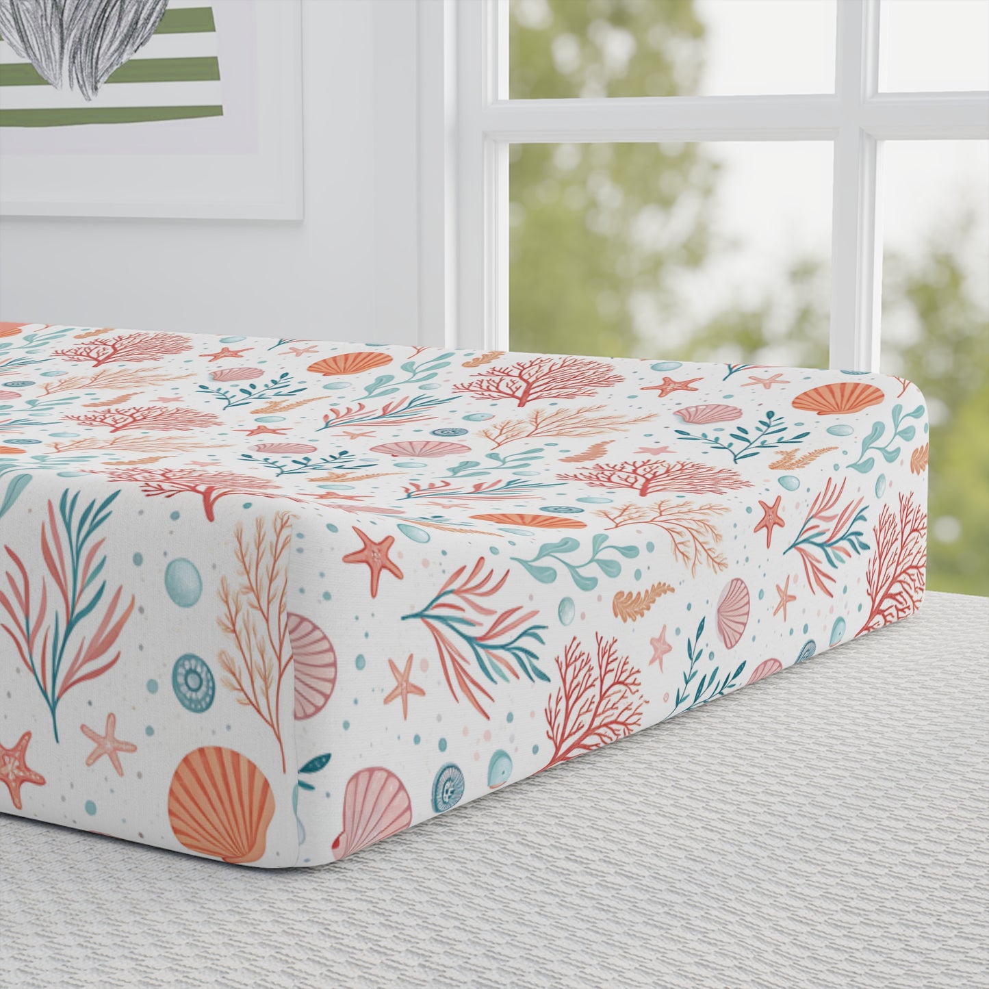 Mermaid Coral Baby Changing Pad Cover — Floral Sea Life Nursery Decor
