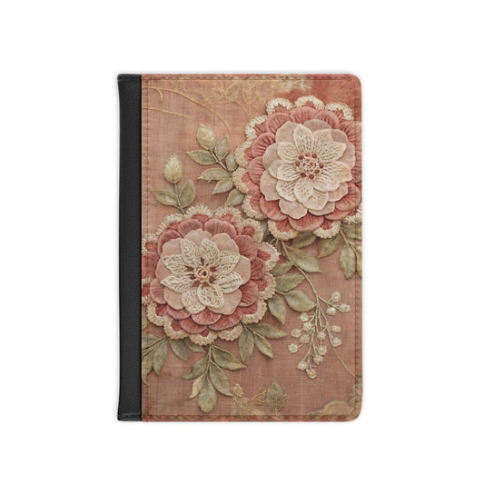 Floral Embroidered Passport Cover — Vintage Pink Travel Wallet