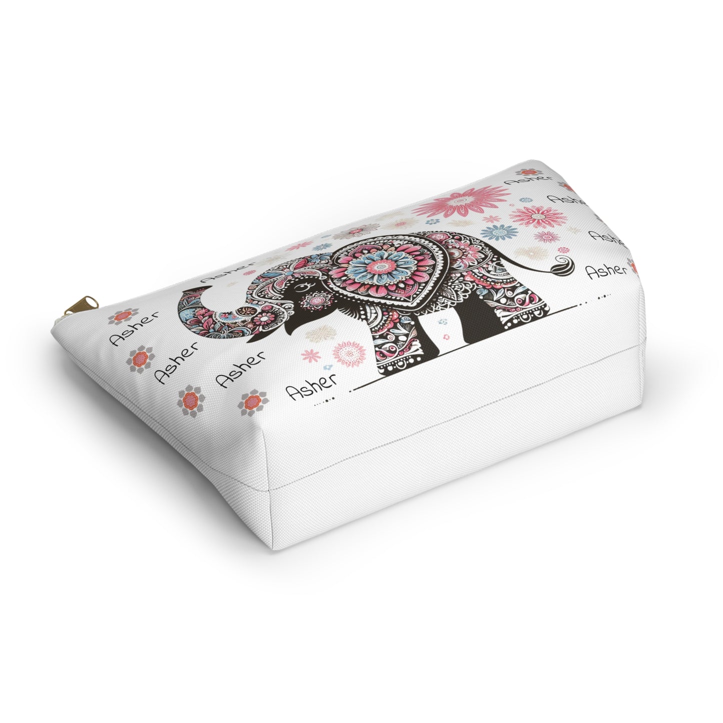 Personalized Elephant Accessory Pouch — Floral T-Bottom Makeup Bag