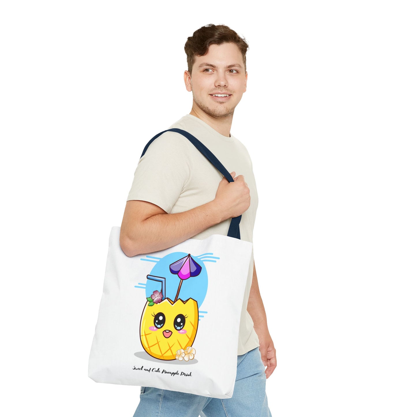 Pineapple Picnic Tote Bag — Cute Kawaii Tropical Drink Design