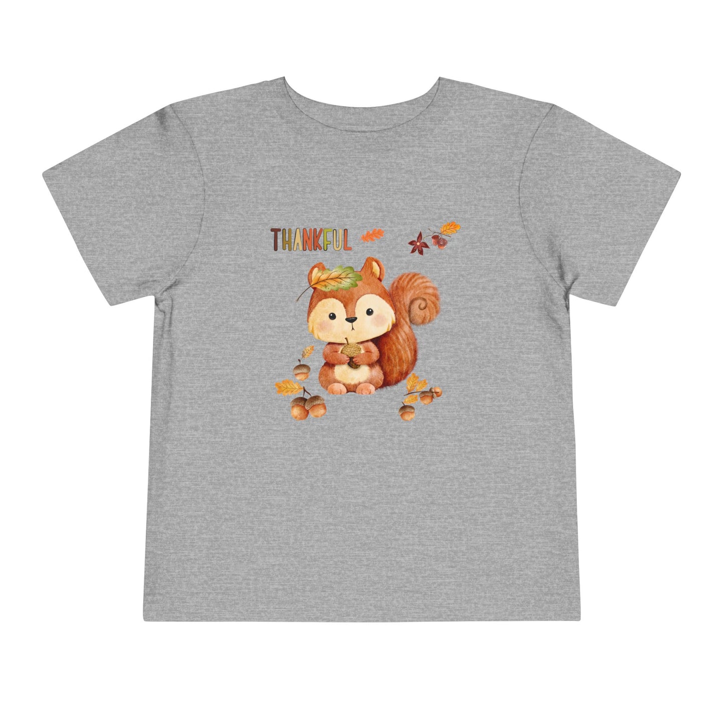 Toddler Short Sleeve Tee - Thankful Squirrel Design, Kids Fall T-Shirt, Thanksgiving Gift, Cute Toddler Apparel, Autumn Outfit