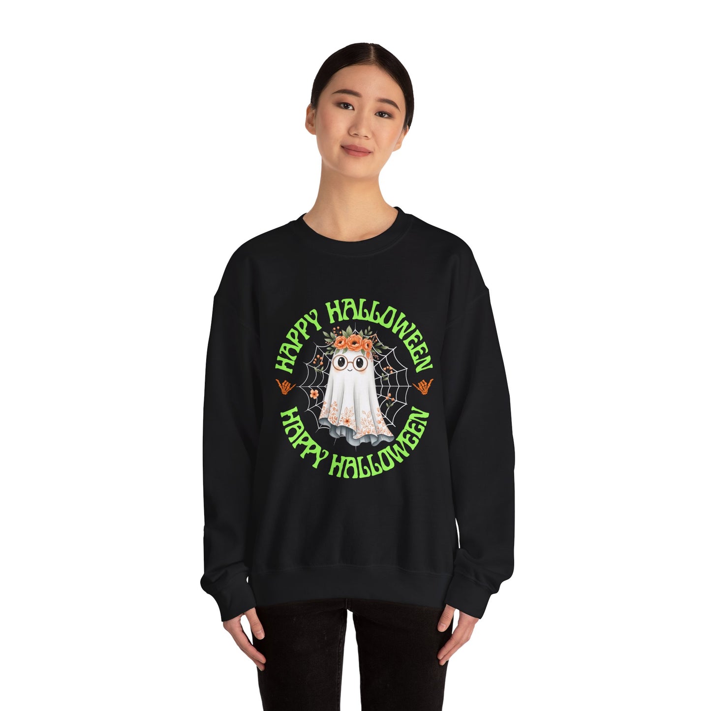 Halloween Ghost Sweatshirt, Cozy Fall Crewneck, Unisex Halloween Apparel, Cute Ghost Design, Perfect for Halloween Parties