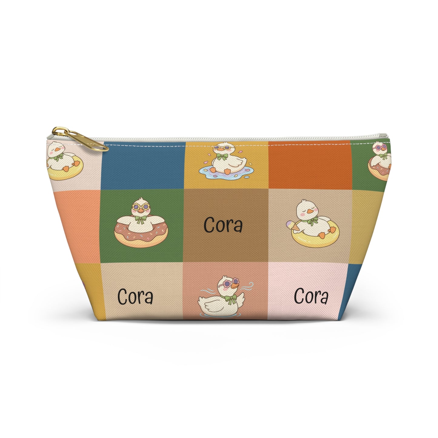 Personalized Duck Pattern Accessory Pouch — Custom Name Cosmetic Bag