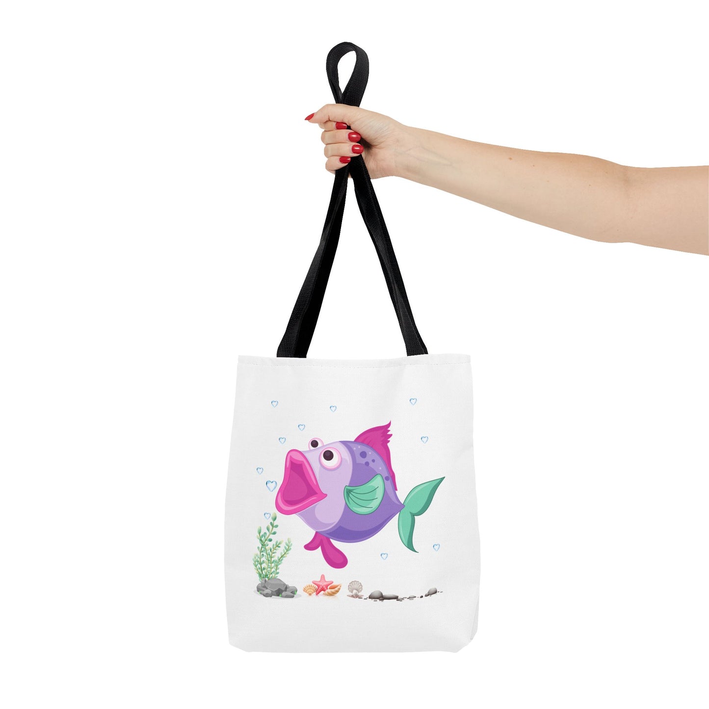 Fish with open mouth bubbles and underwater flora. Tote Bag