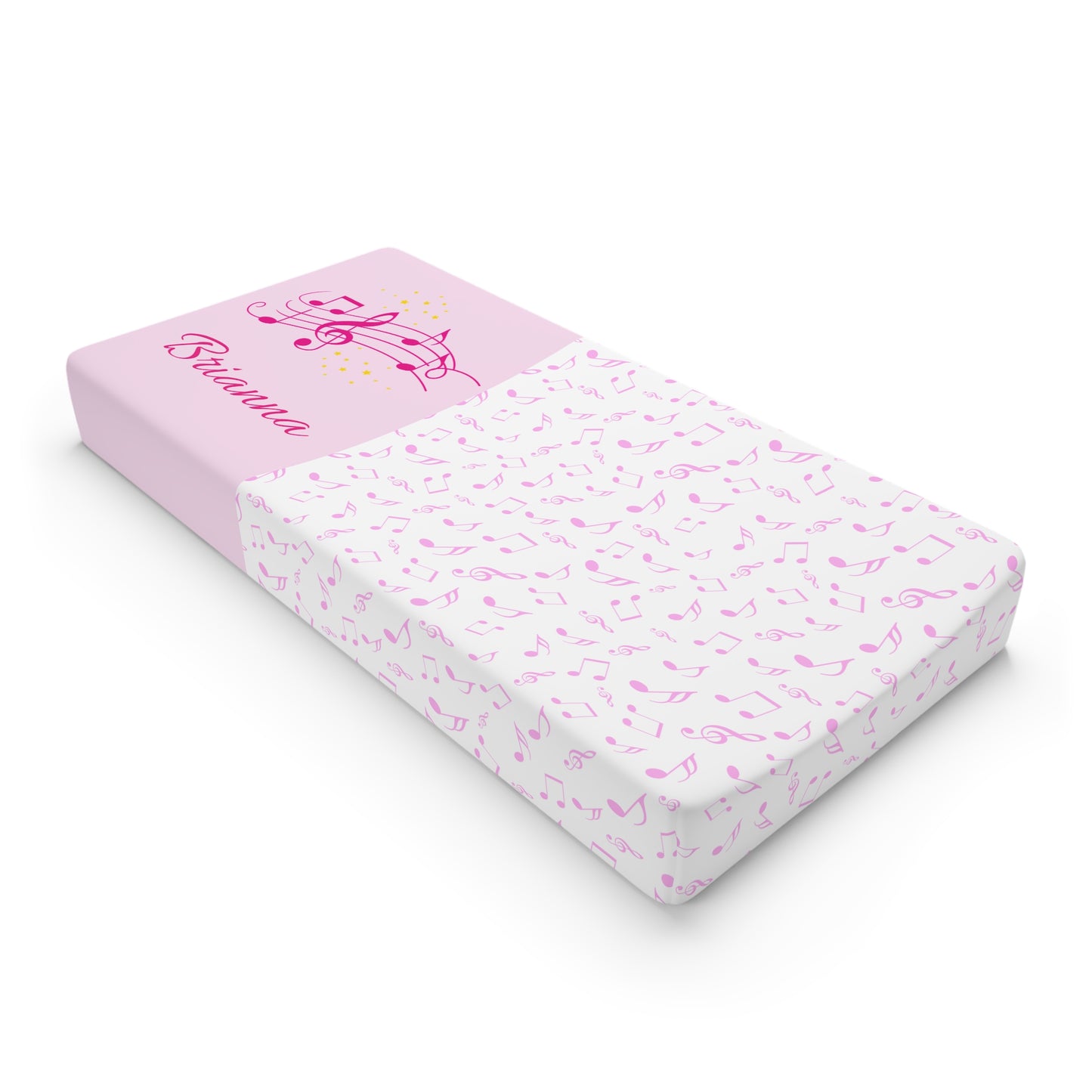 Personalized Pink Musical Notes Baby Changing Pad Cover — Custom Name