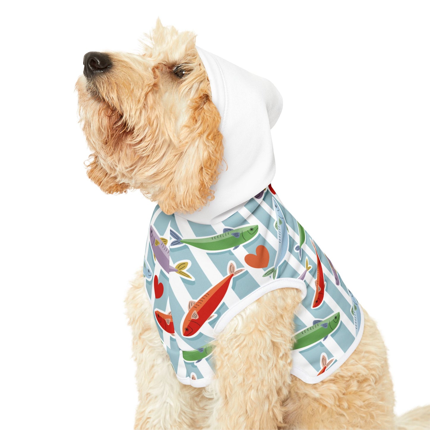 Pet Hoodie — Colorful Fish & Hearts Pattern Dog Hoodie