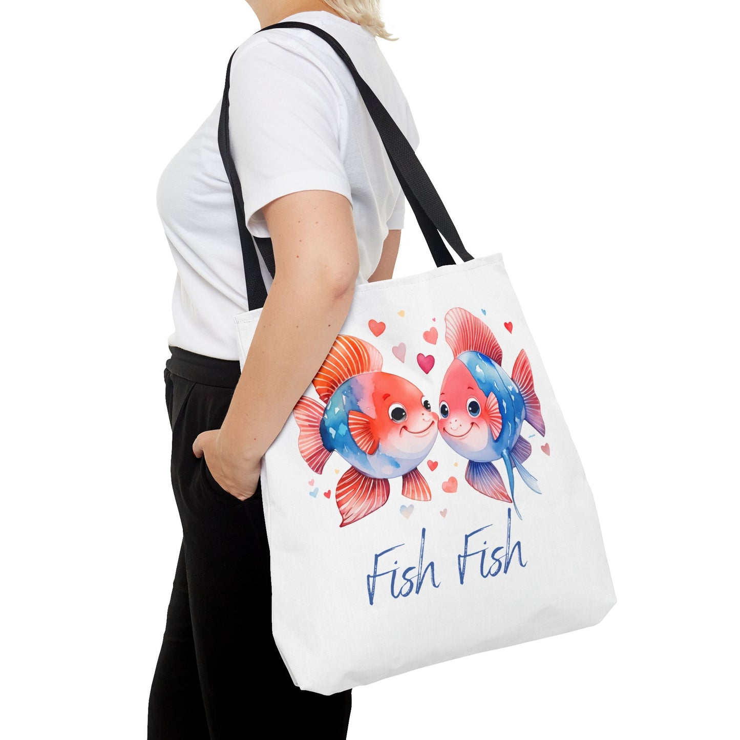 Cute Fish Couple Tote Bag — 'Fish Fish' Romantic Sea Life Beach Shopper