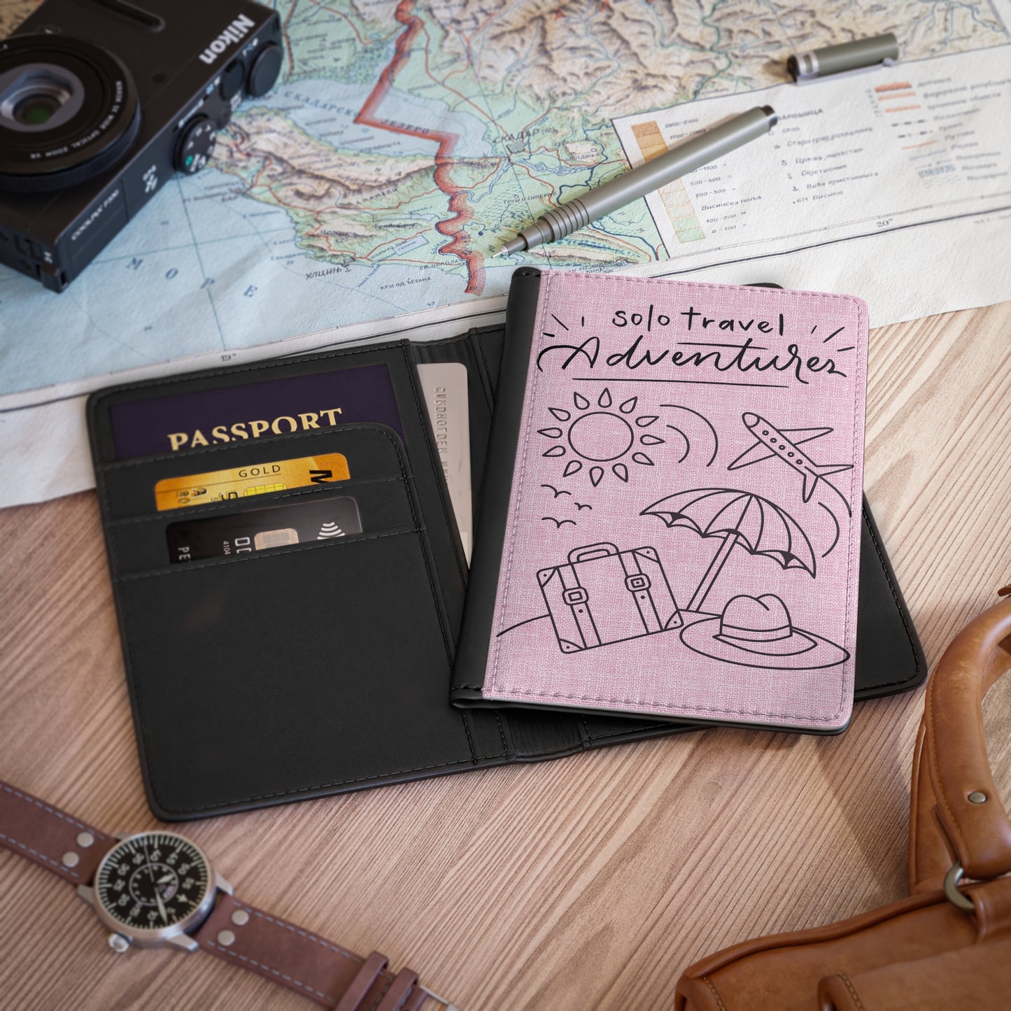 Passport Cover – "Solo Travel Adventurer" Pink Travel Passport Holder