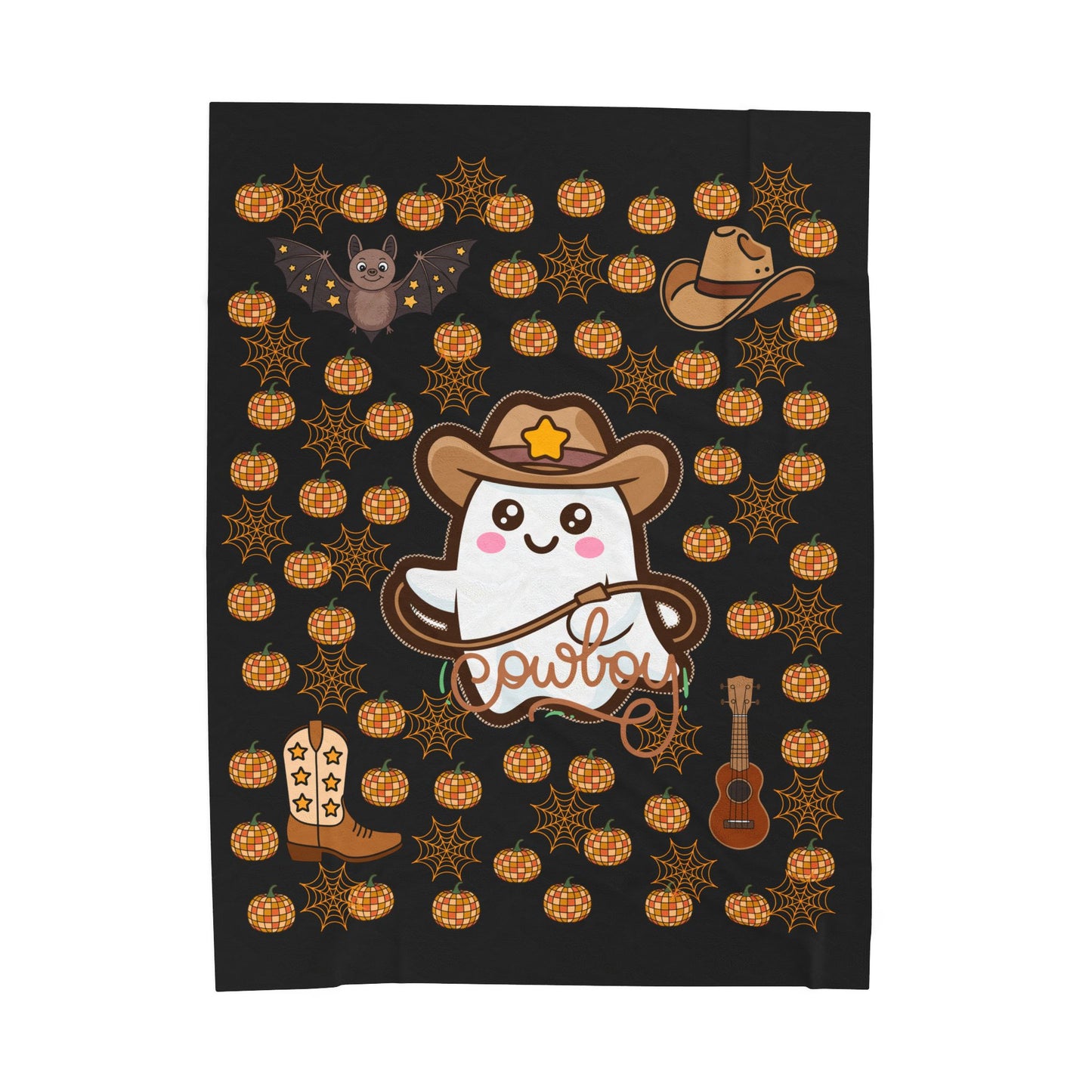 Cowboy Ghost Plush Blanket, Cozy Throw, Halloween Decor, Gift for Kids, Cute Home Accessory, Soft Blanket for Fall