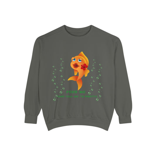 Cartoon goldfish with red lips and flower Unisex Garment-Dyed Sweatshirt
