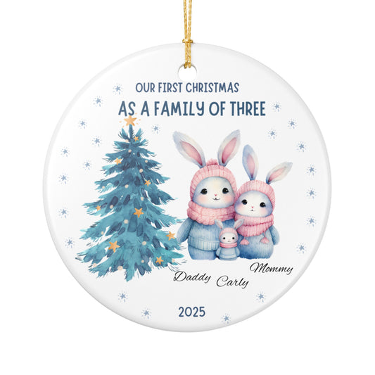 Family Christmas Ornament, Personalized Holiday Keepsake, First Christmas as a Family of Three Decoration, 2025 Family Tradition, [...]