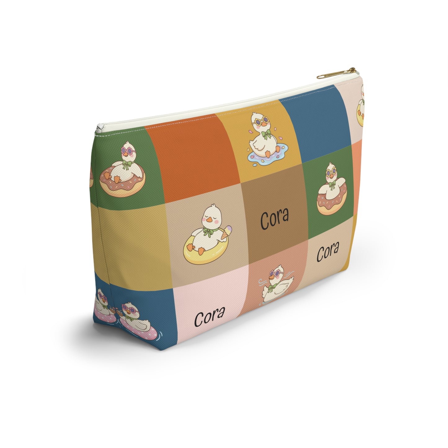 Personalized Duck Pattern Accessory Pouch — Custom Name Cosmetic Bag