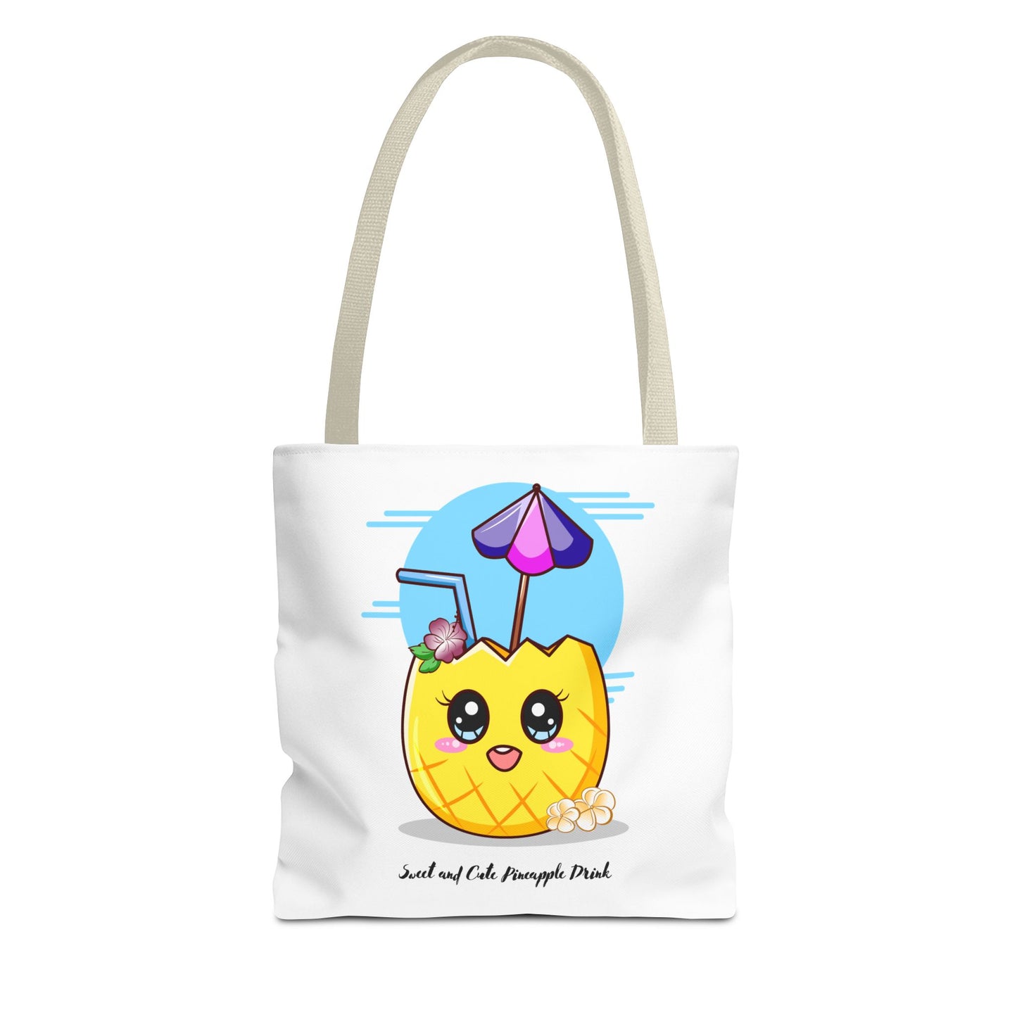 Pineapple Picnic Tote Bag — Cute Kawaii Tropical Drink Design