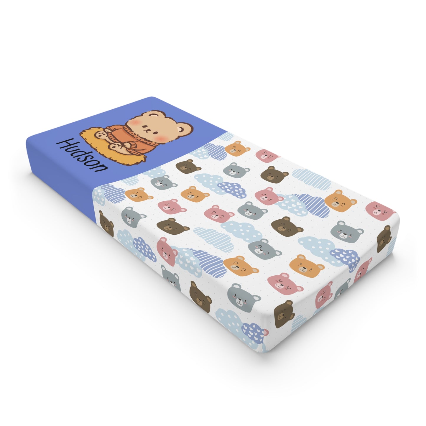 Personalized Bear Baby Changing Pad Cover — Cute Teddy Print, Custom Name