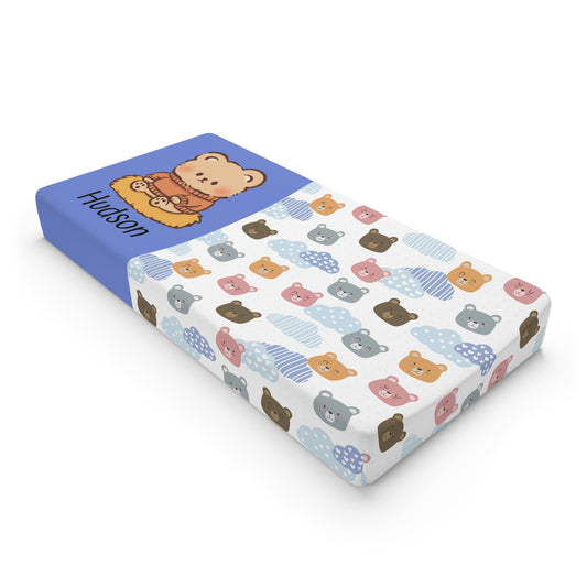 Personalized Bear Baby Changing Pad Cover — Cute Teddy Print, Custom Name