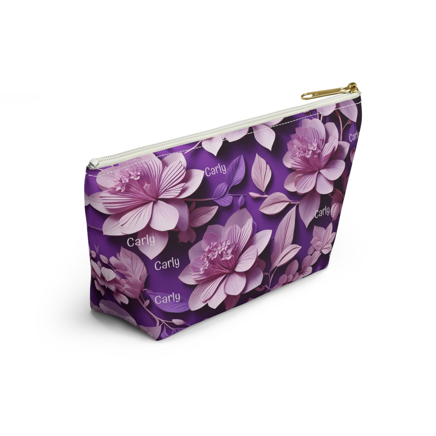 Floral Purple Makeup Bag — Personalized Carly Cosmetic Pouch