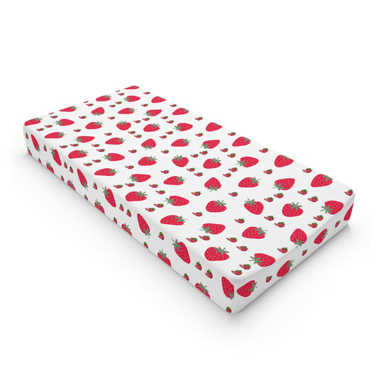 Strawberry Print Changing Pad Cover — Cute Baby Nursery Waterproof Protector