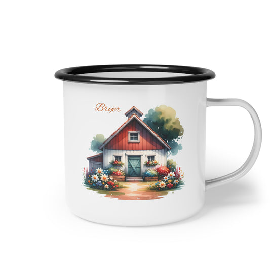 Rustic Cottage Enamel Camp Cup – Personalized "Bryar" Floral Cabin Mug