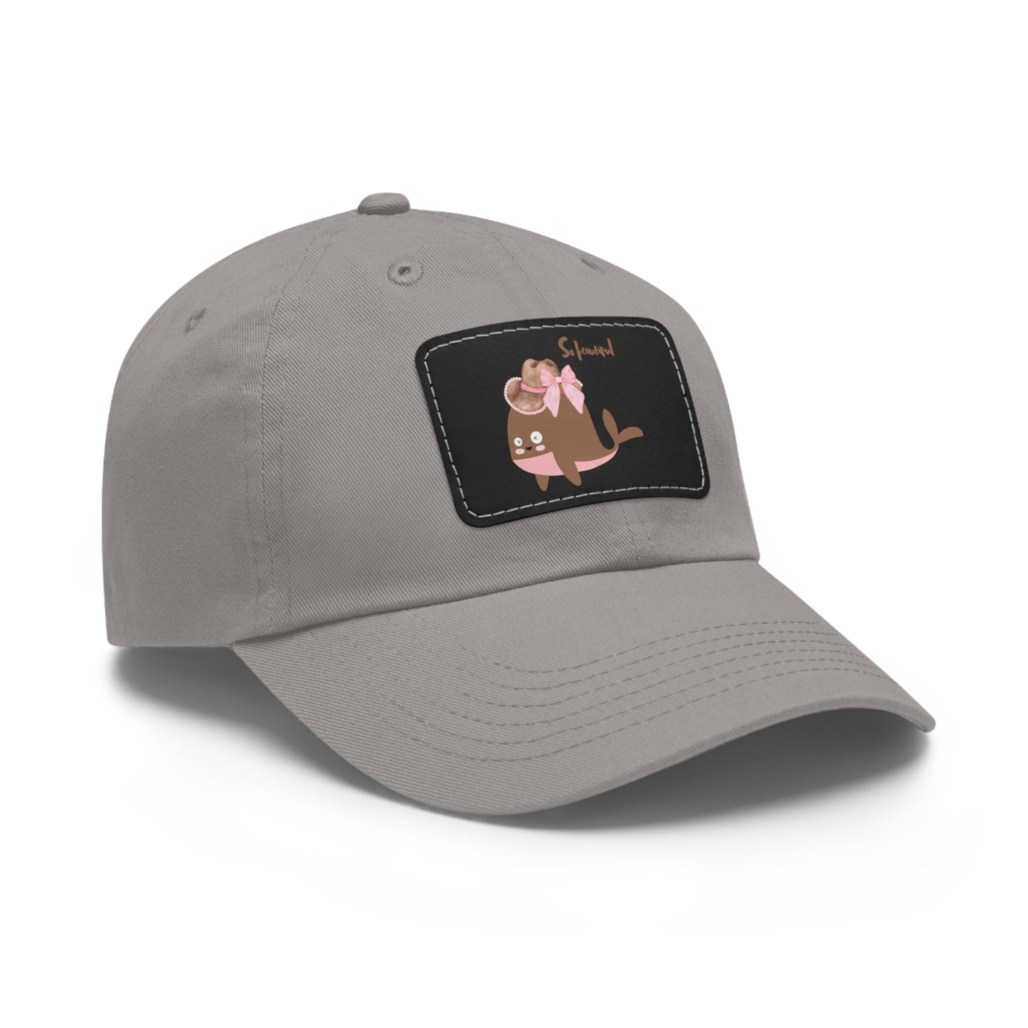 Whale wearing a cowboy hat with a pink bow Dad Hat with Leather Patch (Rectangle)