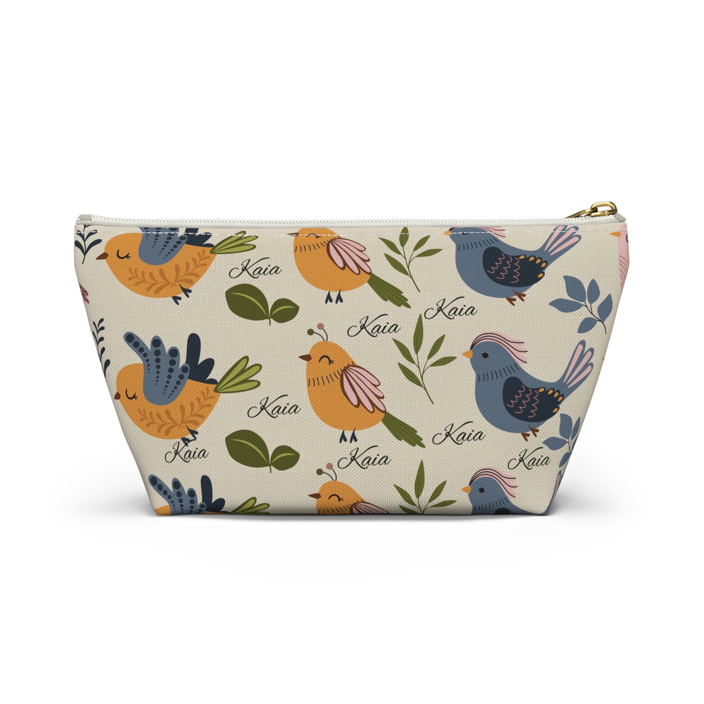 Bird Pattern Accessory Pouch — Personalized "Kaia" Cosmetic Bag