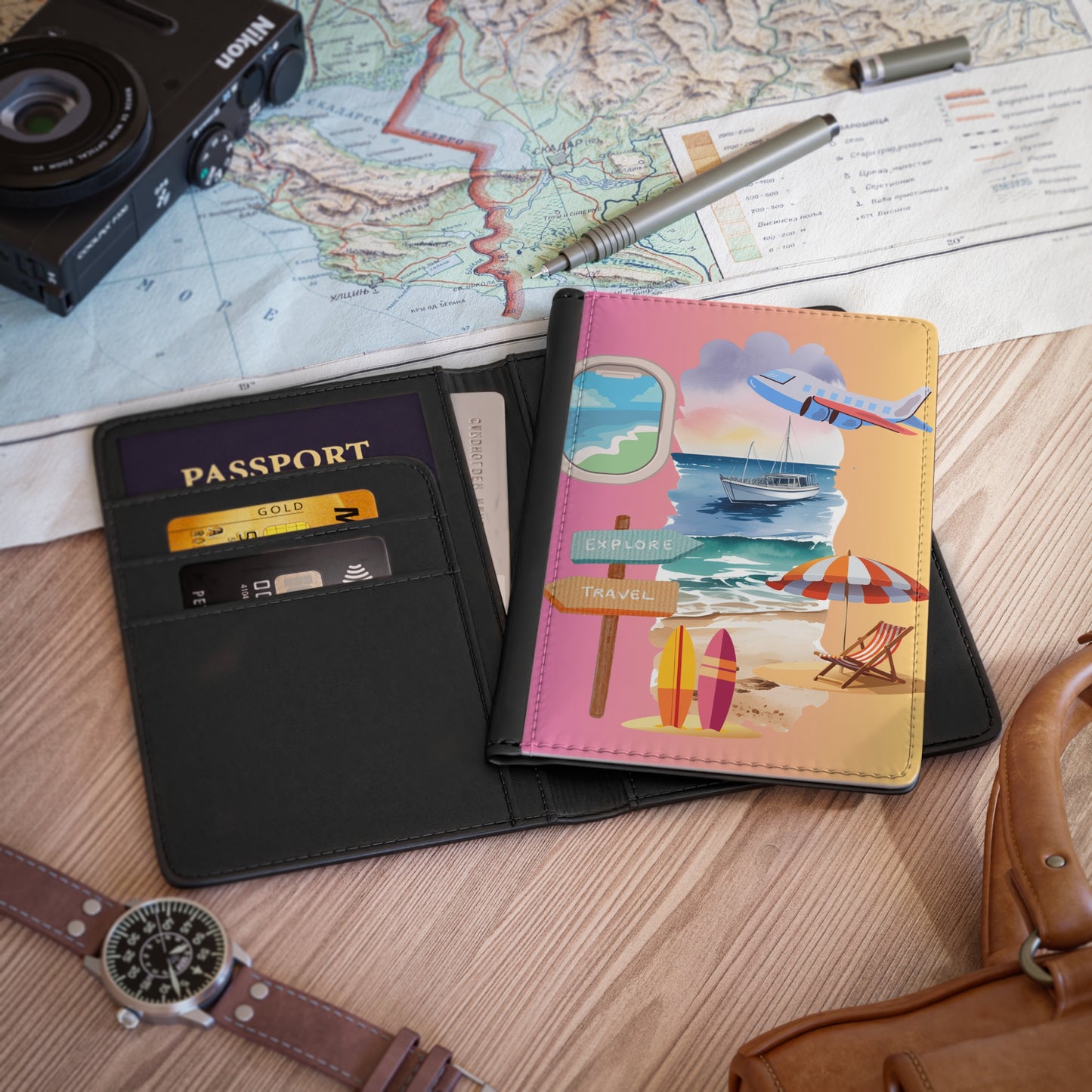 Beach Travel Passport Cover — 'Explore Travel' Tropical Vacation Passport Holder