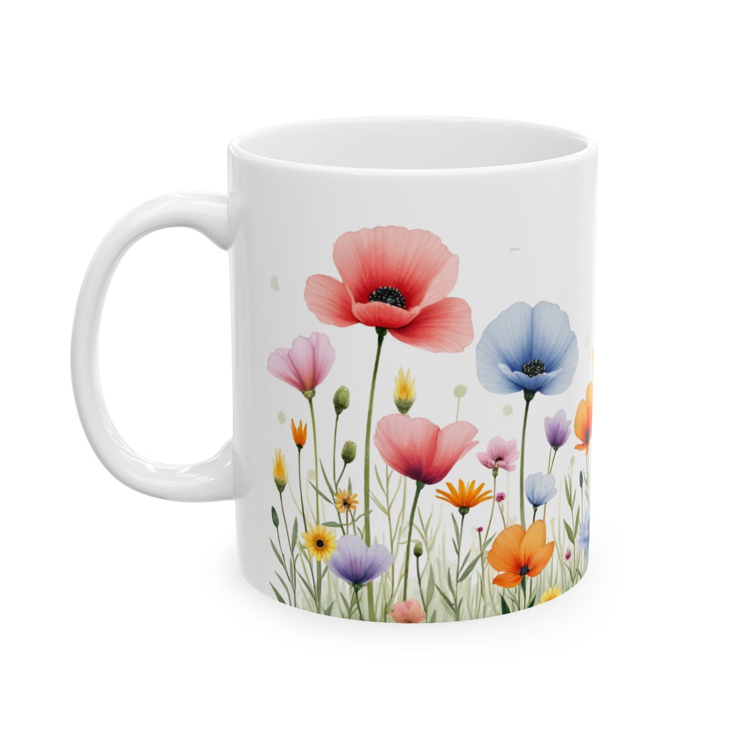 Floral Meadow Ceramic Mug — Watercolor Wildflower Coffee Cup (11oz & 15oz)