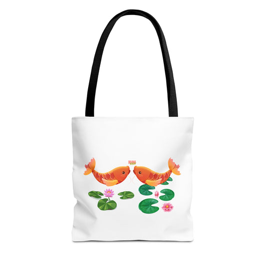 Golden koi fish with lotus flowers Tote Bag