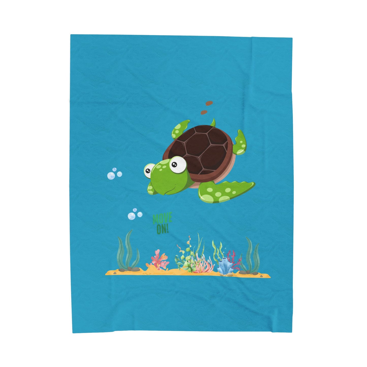Turtle with seaweed and bubble Velveteen Plush Blanket