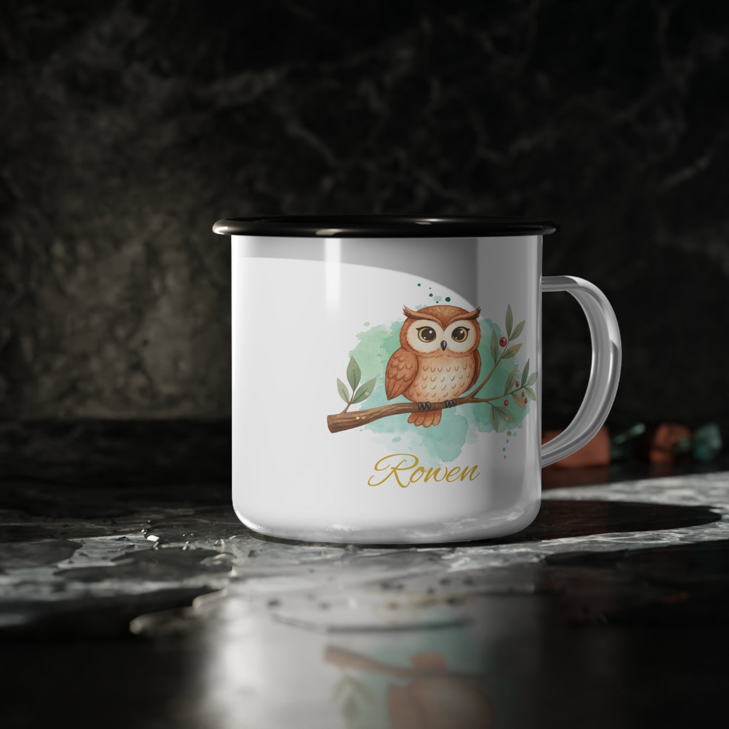 Personalized Owl Enamel Camp Cup - Customizable Adventure Mug