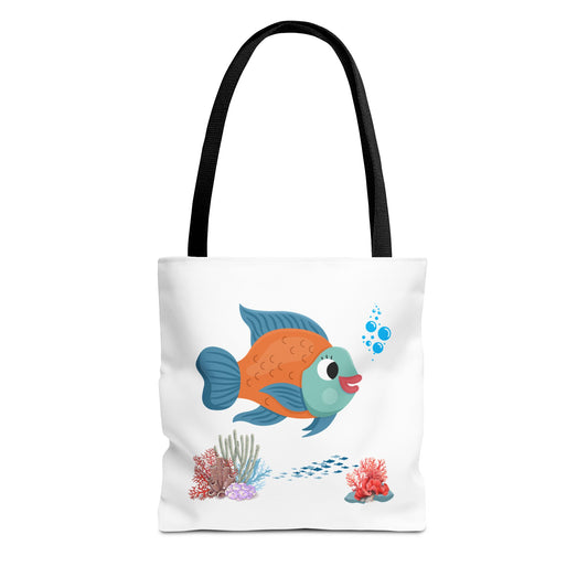 Orange and blue fish with coral and bubble Tote Bag