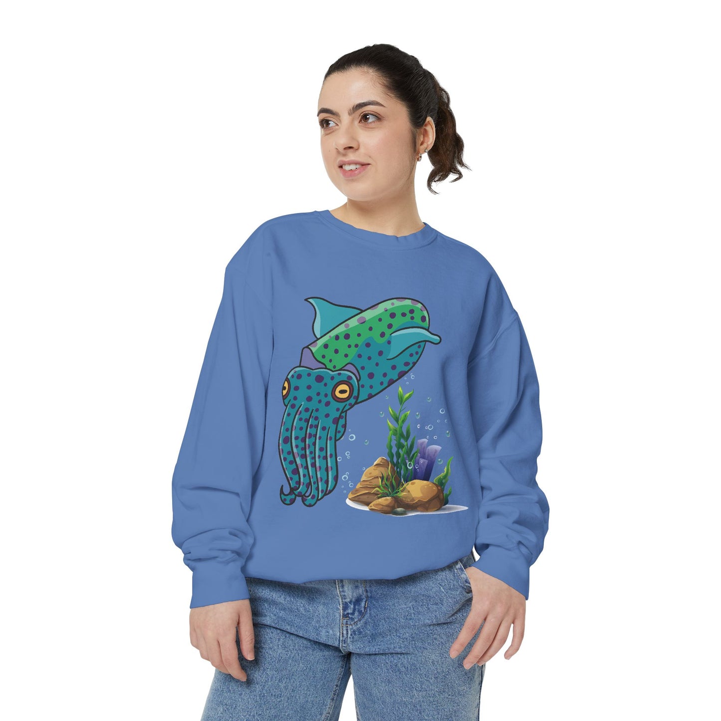 Cute with marine habitat coral and bubbles Unisex Garment-Dyed Sweatshirt