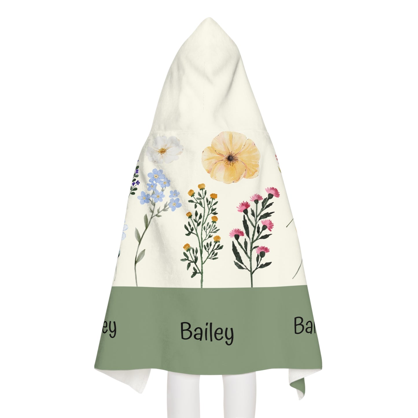 Personalized Floral Hooded Towel for Kids — Custom Name 'Bailey'