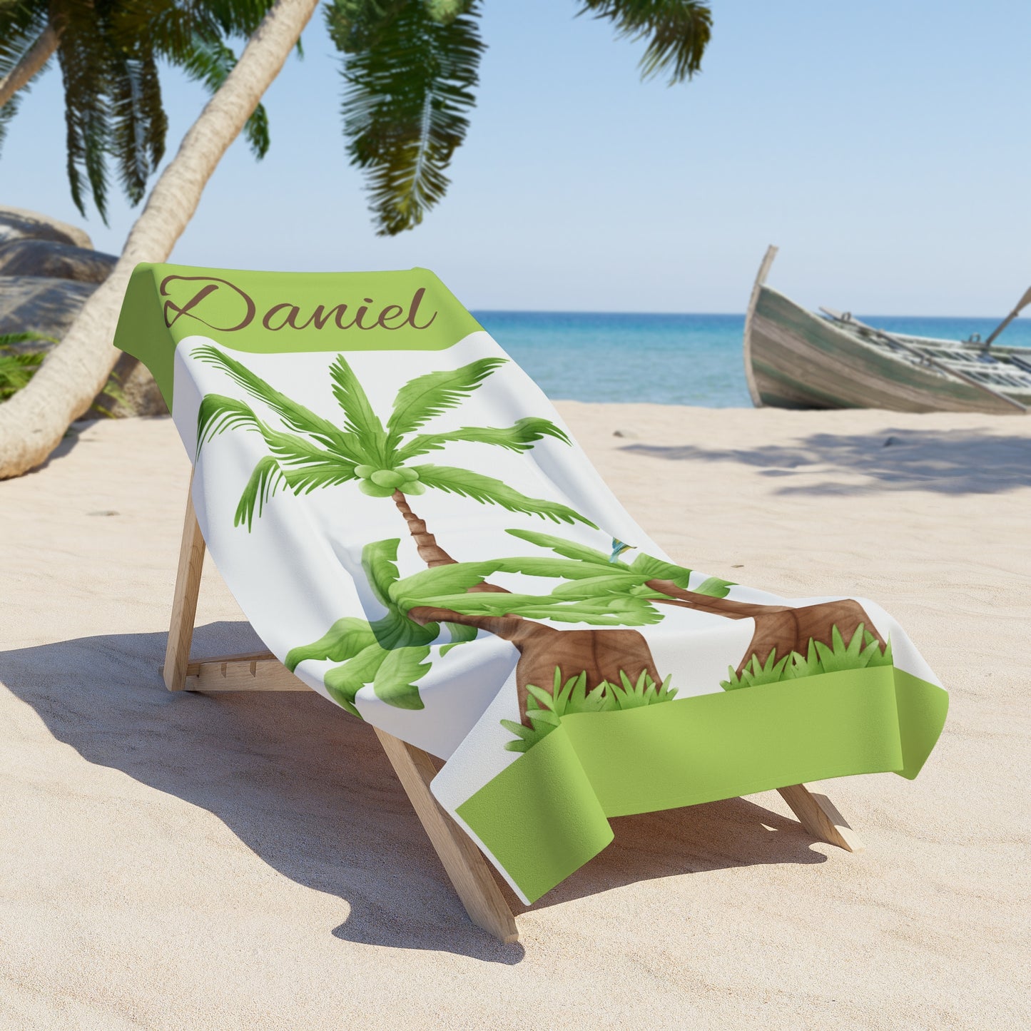 Personalized Palm Tree Beach Towel – Tropical Name Towel (Daniel)