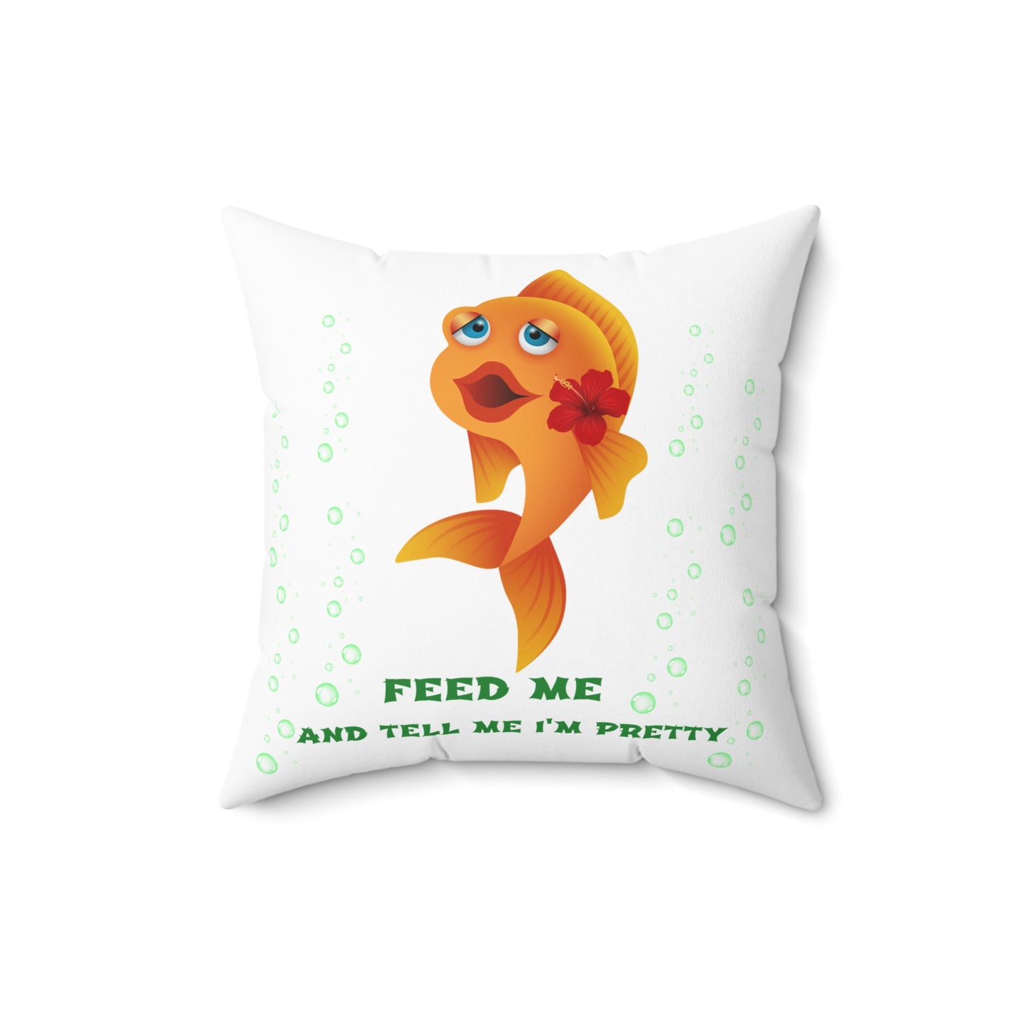 Cartoon goldfish with red lips and flower Spun Polyester Square Pillow