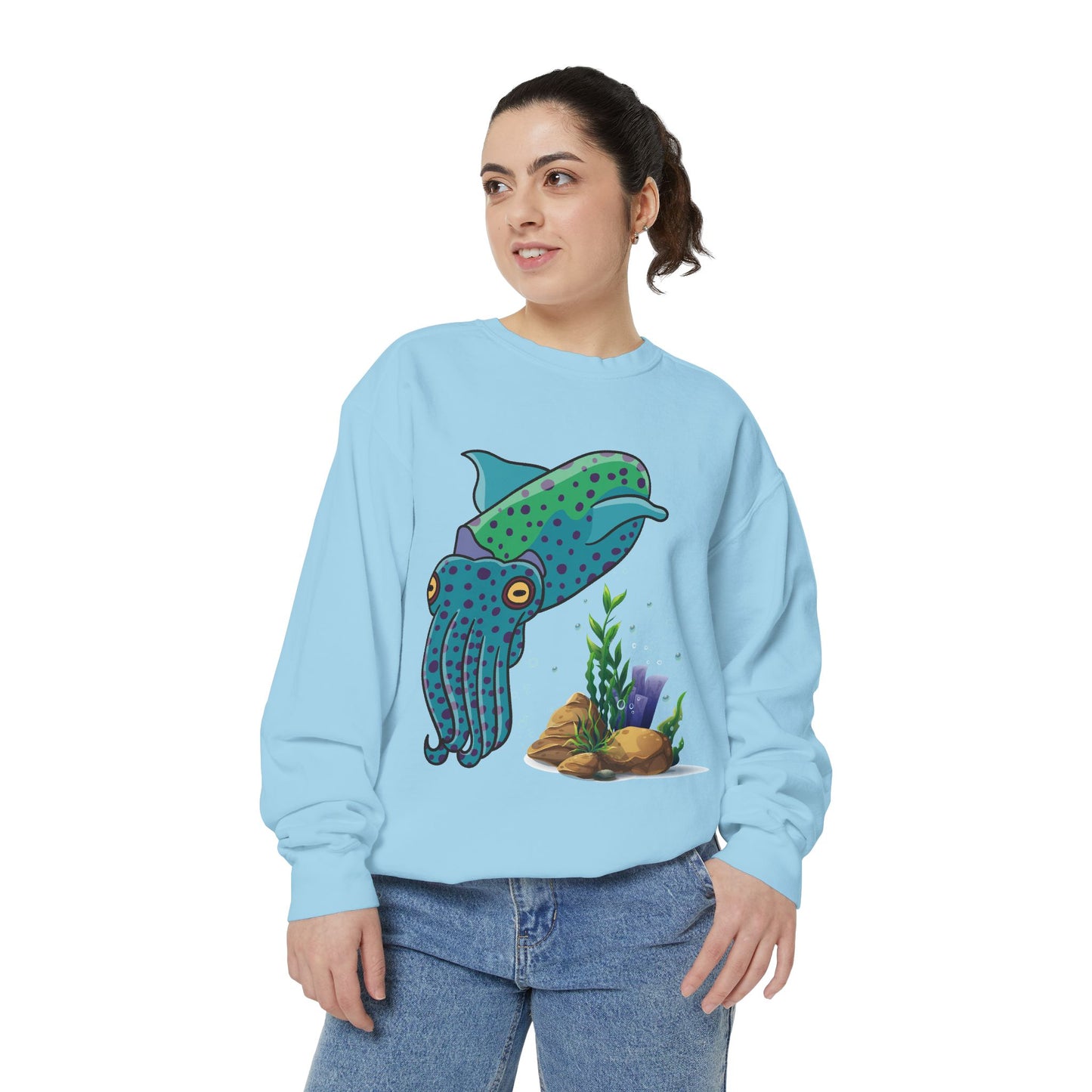 Cute with marine habitat coral and bubbles Unisex Garment-Dyed Sweatshirt