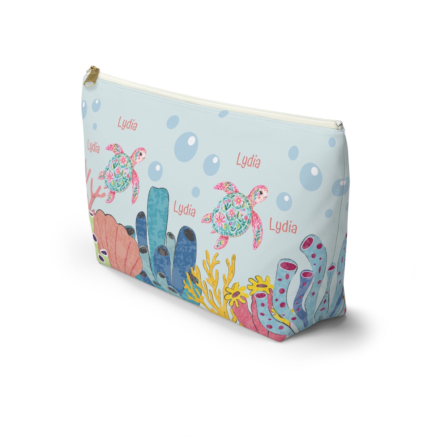 Personalized Sea Turtle Makeup Bag — Floral Turtle Cosmetic Pouch