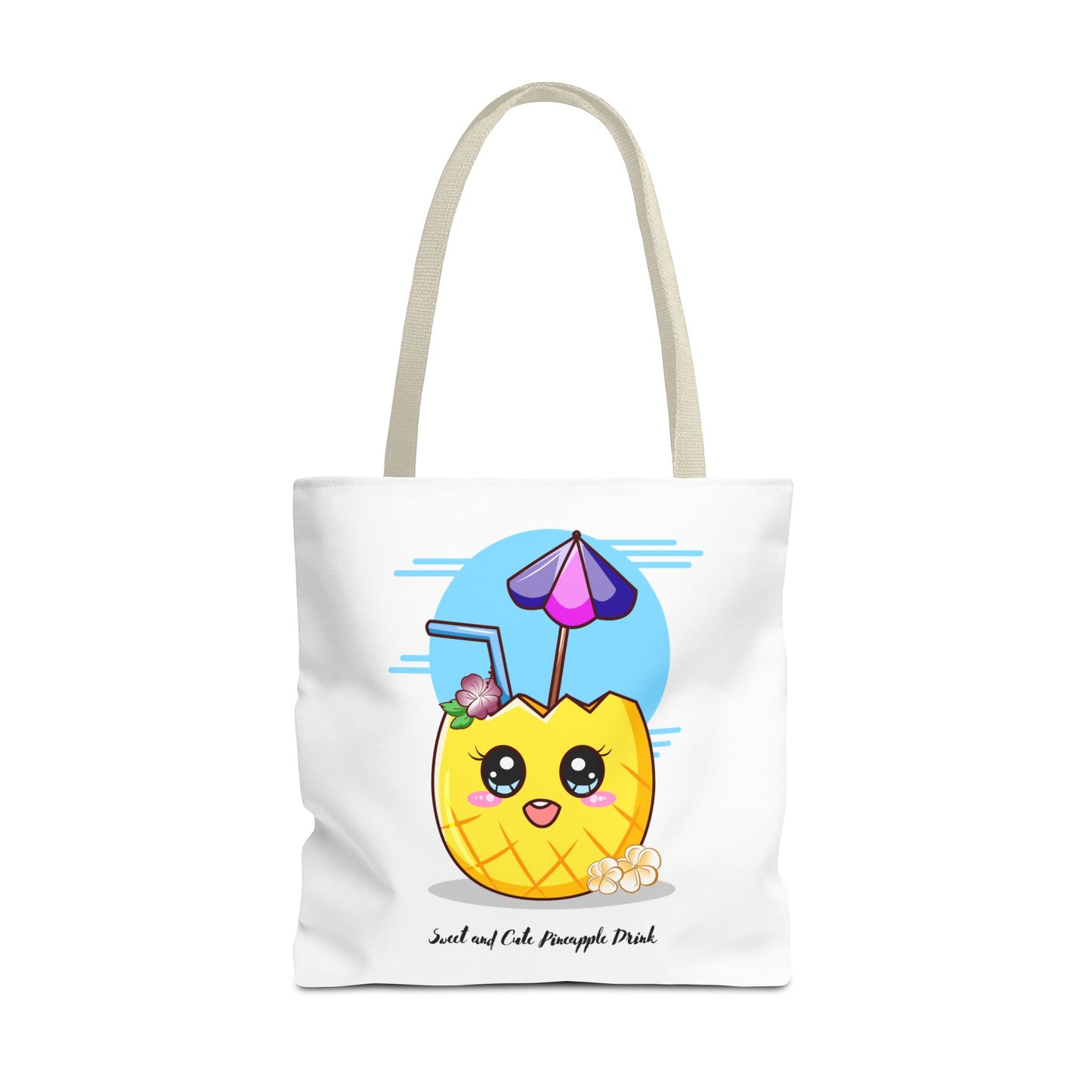 Pineapple Picnic Tote Bag — Cute Kawaii Tropical Drink Design