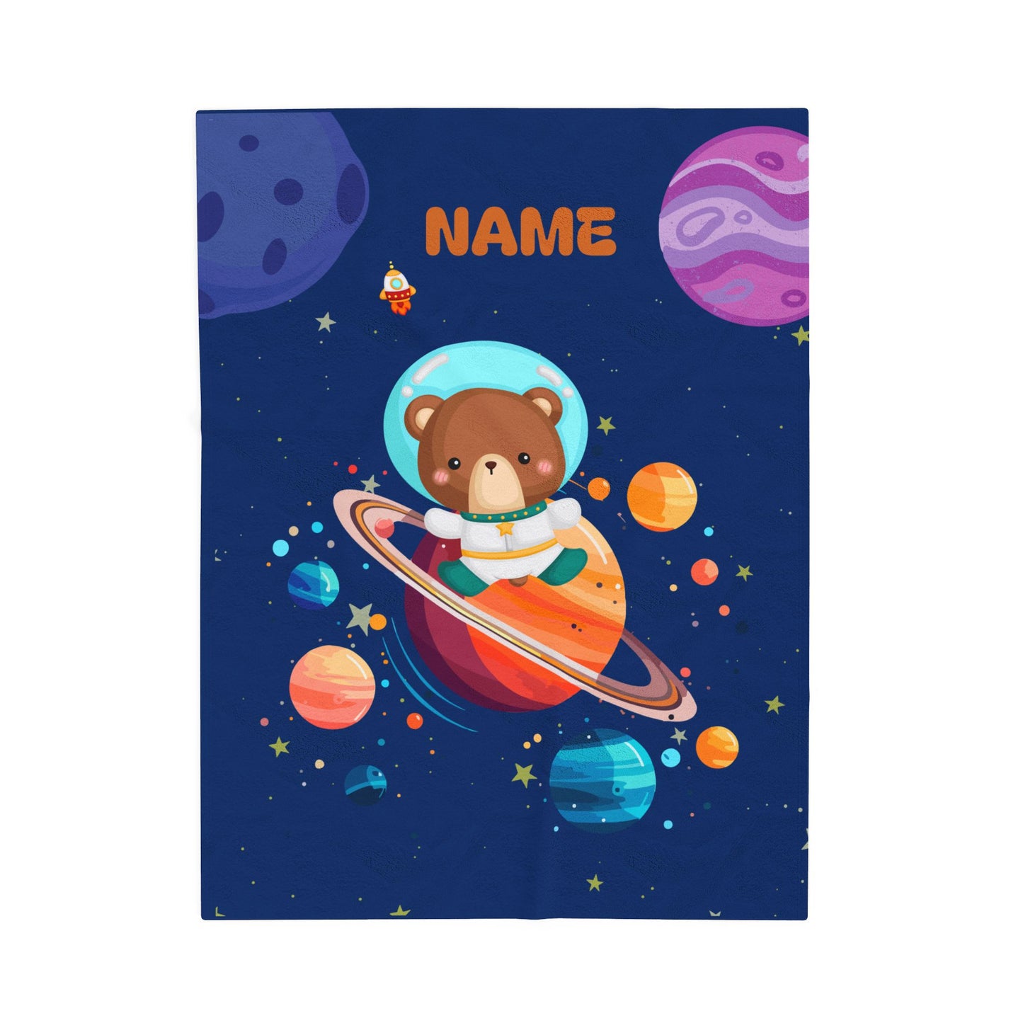 Space-Themed Velveteen Plush Blanket for Kids, Cozy Planet Bear Blanket, Personalized Children's Blanket, Great Gift for Baby Showers, [...]