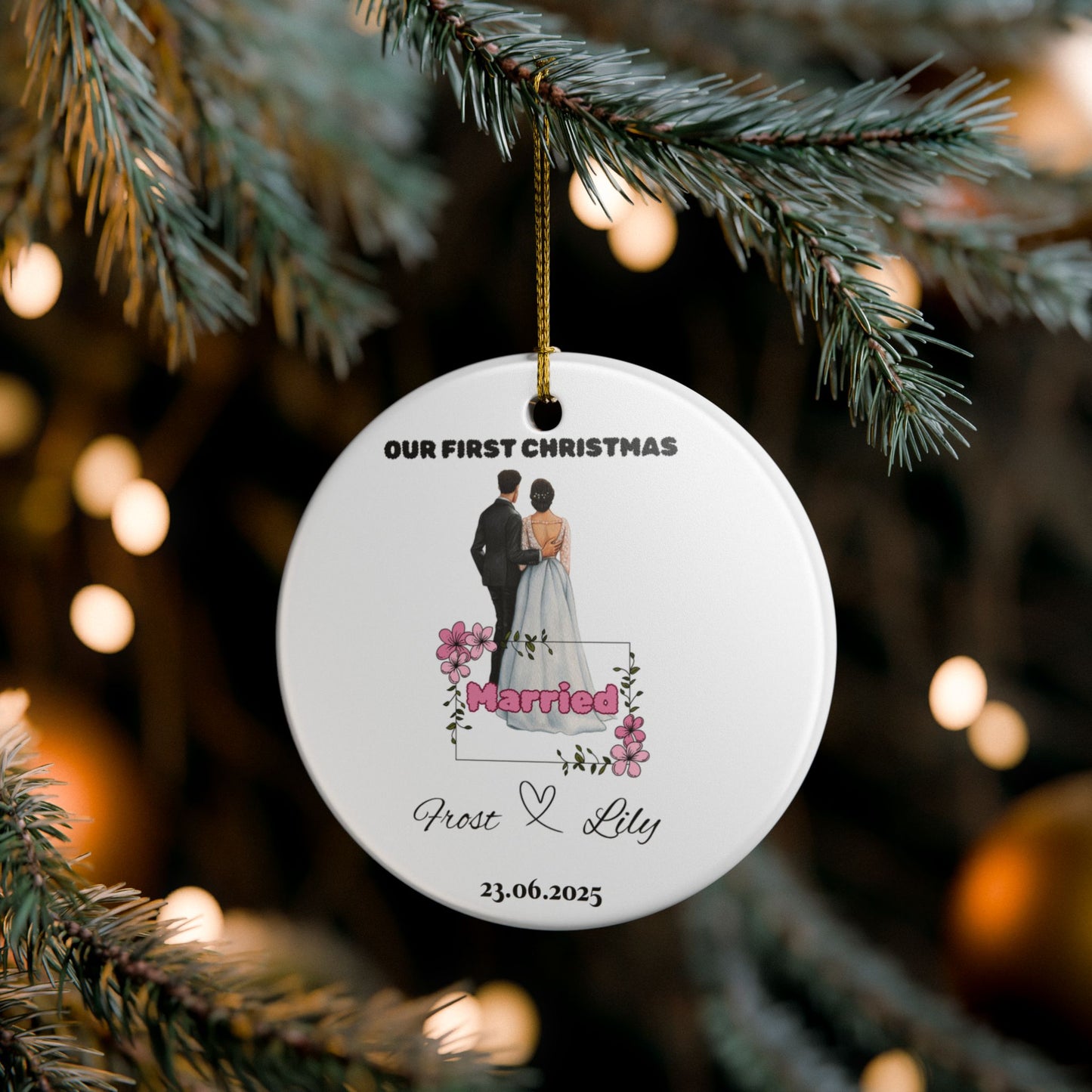 Personalized Wedding Ornament, Keepsake Decoration, First Christmas as Married Couple, Custom Holiday Decor, Engagement Gift, Newlywed [...]