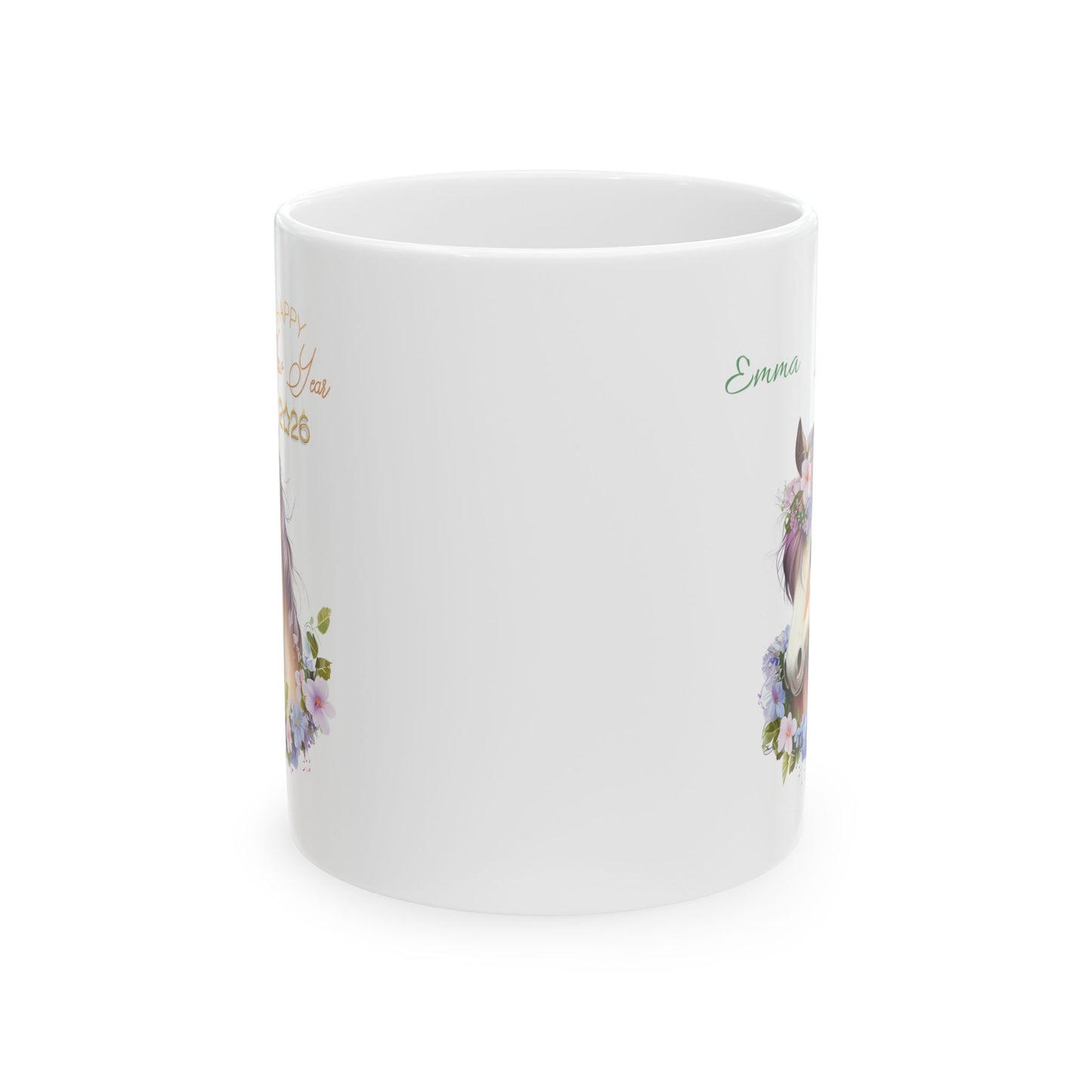 Floral Horse Ceramic Mug – Personalized "Emma" Coffee Cup (11oz & 15oz)
