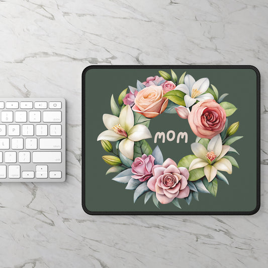 Floral 'Mom' Mouse Pad — Rose & Lily Wreath Gaming/Desk Pad
